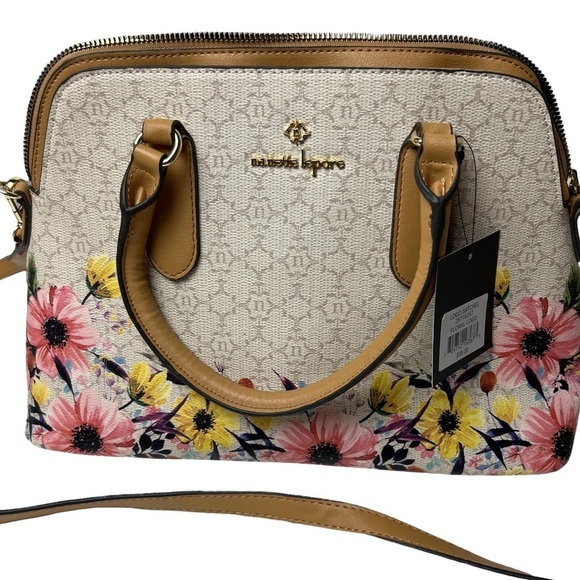 Nanette Lepore Handbags - NWT Nanette Lepore Logo Satchel Tan / Beige Floral Bag Purse Handbag Shoulder